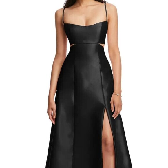 Alfred Sung Black Cutout Satin Gown D840 - Picture 1 of 4